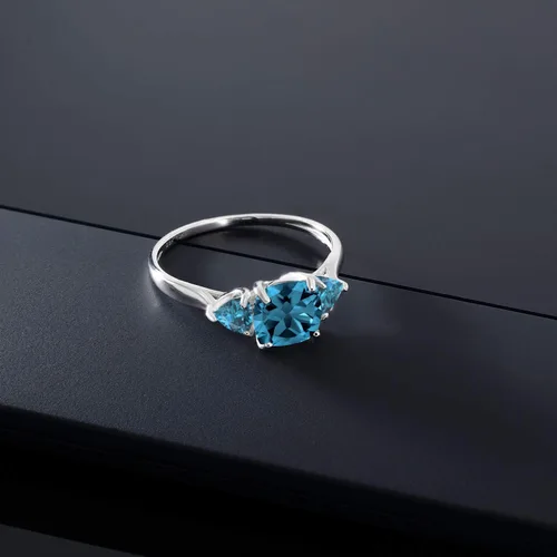 Miniatura 4 de Gem Stone King Anillo de compromiso de oro blanco de 10 quilates con topacio azul Londres para mujer