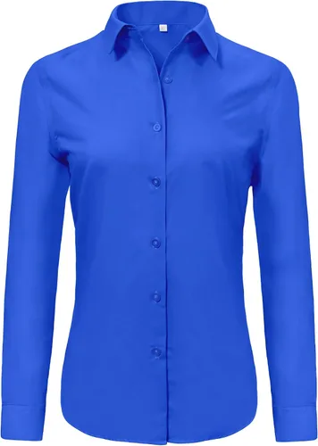 Miniatura 33 de Ruisin - Camisas supersuaves sin arrugas y con botones para mujer, unicolor, manga larga, diseño a rayas, estilo formal, blusa de vestir