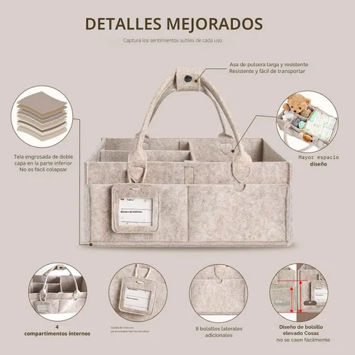 Miniatura 5 de GEMII Organizador de pañales – Organizador grande para bebés con asa para recién nacidos, artículos esenciales para niños o niñas (avena, grande)
