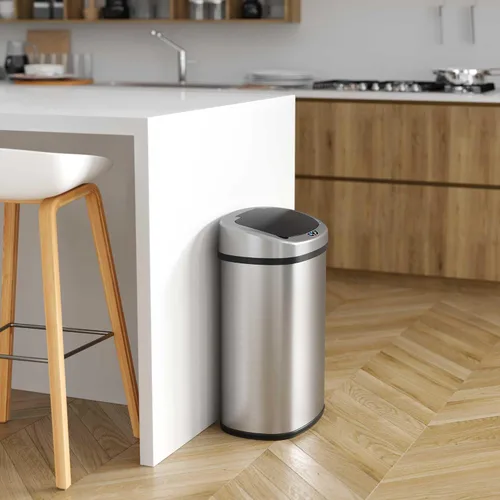 Miniatura 5 de SensorCan Cubo de basura de cocina de 13 galones con tapa y filtro de olor, adaptador de CA incluido, sensor de movimiento, cubo de basura ovalado