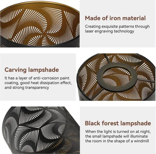 Miniatura 6 de Pantalla de lámpara de tambor grande de metal de corte negro, pantalla de metal de barril, cubierta de sombra de luz decorativa para mesita