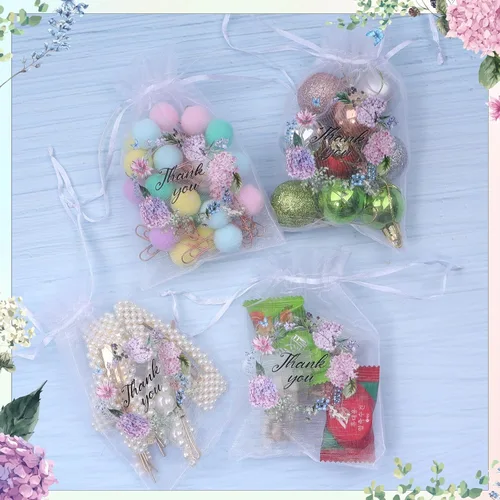 Miniatura 7 de 100 bolsas de organza transparente, pequeñas bolsas de malla floral con cordón a granel, bolsa de regalo para dulces, bolsa de regalo para baby
