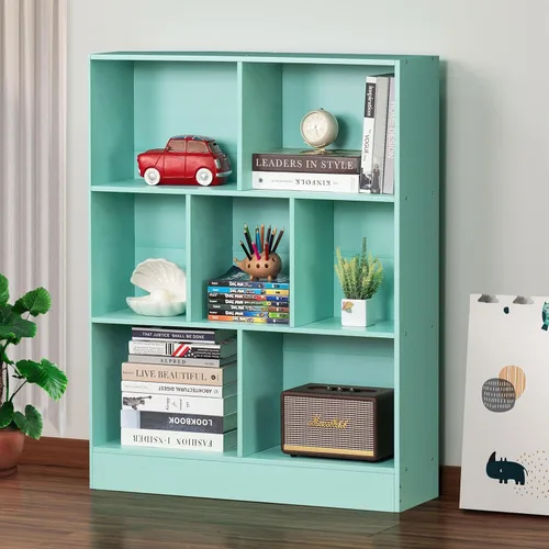Miniatura 11 de LEYAOYAO - Estantería de 8 cubos con base, estantería de 3 niveles de estilo moderno de mediados de siglo, color marrón, estanterías amplias