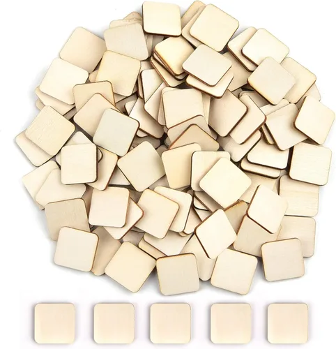 Miniatura 2 de 120 piezas cuadradas de madera sin terminar de 2 pulgadas en blanco, rebanadas de madera natural en blanco, azulejos recortados de madera