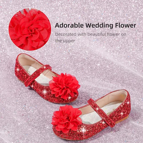 Miniatura 4 de Parrosoo Zapatos de vestir para niñas, zapatos brillantes Mary Jane, zapatos de ballet con purpurina, tacón bajo, para niña, escuela, princesa