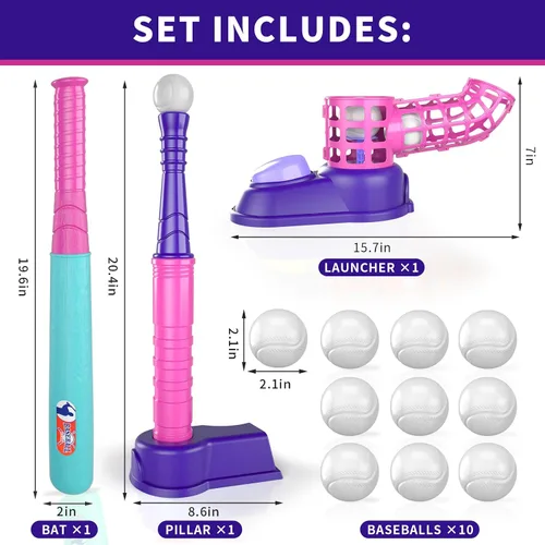 Miniatura 2 de Bennol Juego de pelota en T para niños de 3-5, 5-8, camiseta de béisbol para niños pequeños, lanzador de bolas automático, juego de camiseta