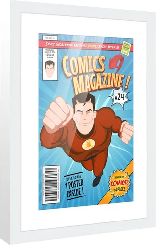 Miniatura 34 de Poster Palooza Marco de cómic con paspartú para 1 cómic de la Edad de Bronce publicado entre 1970 y 1985, marco de cómic negro para cómic de 7.25 x