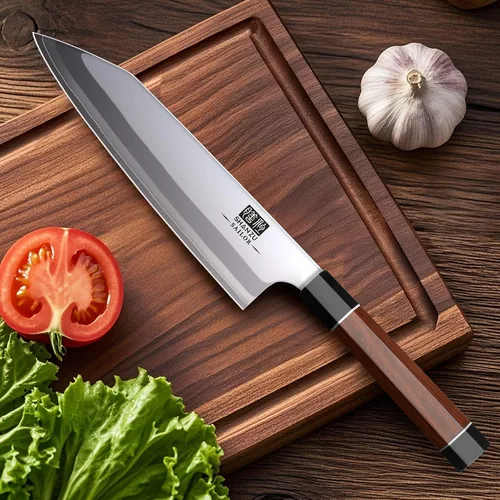 Miniatura 6 de SHAN ZU - Cuchillo de chef japonés de 8 pulgadas, cuchillo de cocina profesional de 9 capas de acero de alto carbono 10Cr15MoV, cuchillo de cocina