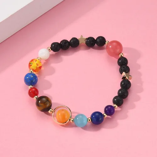Miniatura 25 de Pulsera de cuentas de piedra para mujer, diseño de galaxia del universo de 8 planetas o 9 planetas en el sistema solar, pulseras de estrella