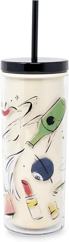 Miniatura 17 de kate spade new york Vaso aislado con popote reutilizable, taza de viaje de acrílico negro de 24 onzas con tapa, lunares Polka Dots