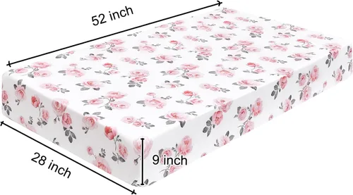 Miniatura 7 de PHF - Juego de 3 sábanas ajustadas de rosa floral para cuna, sedosas, cómodas, transpirables, para niños y niñas, 28 x 52 pulgadas, se adapta a