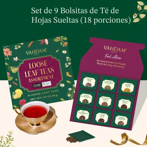 Miniatura 8 de VAHDAM Top 9 Exotic Loose Leaf Tea Sampler (más de 18 tazas) Mezclas florales y afrutadas con delicioso sabor Caliente y helado Perfecto