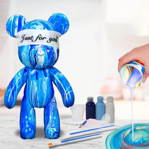 Miniatura 10 de HANDA - Juego de pintura de oso de peluche fluido para bricolaje, decoración creativa para el hogar, figura de muñeca hecha a mano, juguetes