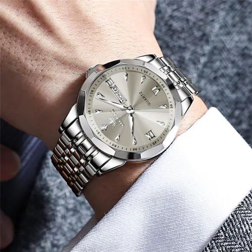 Miniatura 3 de OLEVS Reloj para hombre de acero inoxidable, cronógrafo, cara grande, fácil de leer, relojes analógicos de cuarzo de lujo, impermeables, con fecha