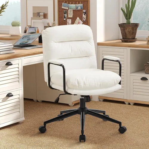Miniatura 18 de Furniliving Criss Cross Office Chair with Adjustable Flip-up Arms, Premium Chenille Upholstered Cross Legged Chair, Ergonomic Swivel Desk Vanity