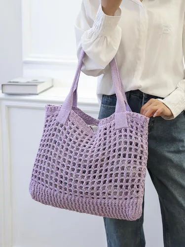 Miniatura 6 de ENBEI Bolsos grandes de playa para mujer, bolsos de hombro, bolso de punto, bolso de mano estético para playa de ganchillo, lindo bolso de mano