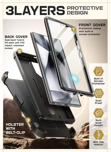 Miniatura 5 de SUPCASE Funda para Samsung Galaxy S24 Ultra con soporte, [Unicorn Beetle Pro] [2 marcos frontales]