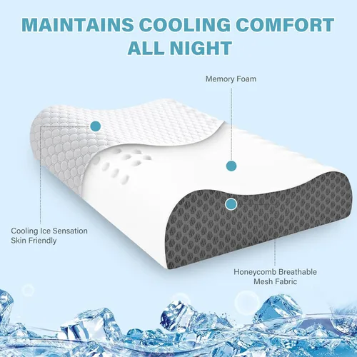 Miniatura 5 de Juego de 2 almohadas refrescantes tamaño Queen, almohadas de espuma viscoelástica para dormir, almohada cervical ergonómica para aliviar el dolor