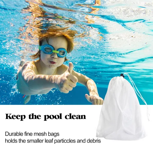 Miniatura 6 de Paquete de 4 bolsas de filtro al vacío de piscina para aspiradoras de hojas, bolsa de malla fina de 12 x 8.8 pulgadas con cordón de bloqueo, filtro