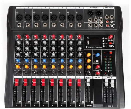Miniatura 10 de Mezclador profesional de estudio en vivo de 12 canales, consola mezcladora de sonido de audio de estudio con Bluetooth USB para profesionales