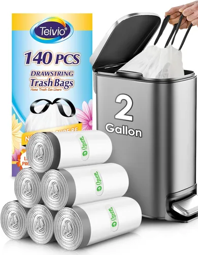 Miniatura 18 de Bolsas de basura con cordón de Teivio, 1.6 galones, 120 unidades, bolsas de basura resistentes, tamaño mediano, para papeleras de cocina y baño
