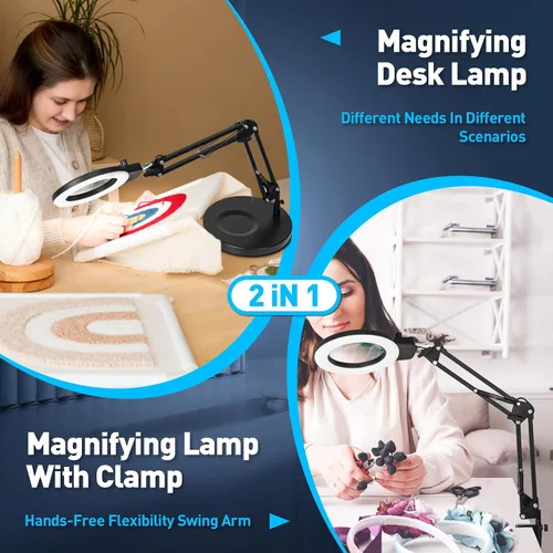Miniatura 4 de KIRKAS Lupa 12X con luz y soporte, cualquier modo de color y brillo sin escalones, lámpara LED de aumento con abrazadera, lente de lupa 2 en 1