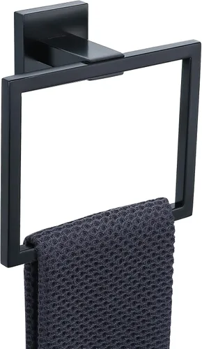 TQKAG Toallero negro mate para toallas de baño, soporte para toallas de mano de acero inoxidable, perchas cuadradas para toallas montadas en la pared