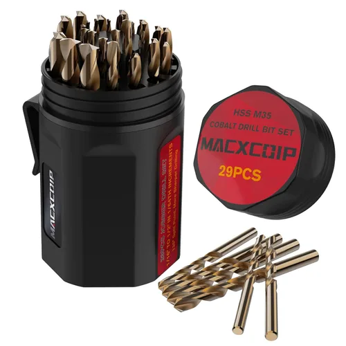 Miniatura 25 de Juego de brocas de cobalto, 13 piezas M35 Juego de brocas de acero de alta velocidad de longitud Jobber para metal endurecido, acero inoxidable