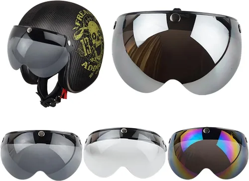 Miniatura 3 de VCOROS Casco universal para motocicleta, estilo piloto retro, estándar, con 3 botones a presión, visera abatible y abierta, protector de media cara