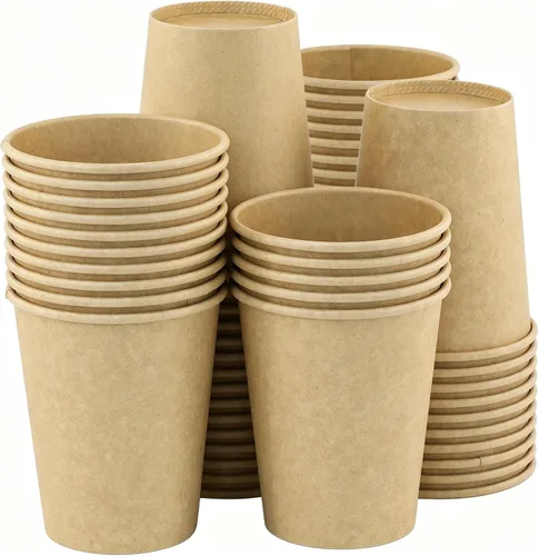 Miniatura 33 de Paquete de 100 tazas de café desechables de 8 onzas, tazas de papel desechables de color marrón a granel, tazas de café para té caliente, chocolate