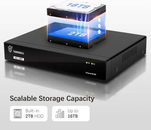 Miniatura 8 de TIGERSECU Grabadora de seguridad DVR Super HD 1080P de 8 canales con disco duro de 2 TB, grabadora híbrida 6 en 1 CCTV DVR compatible con cámaras