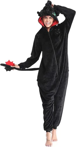 Miniatura 4 de Pijama sin dientes de una pieza de franela de dragón para cosplay, ropa de dormir de invierno para Halloween, cosplay, ropa de hogar