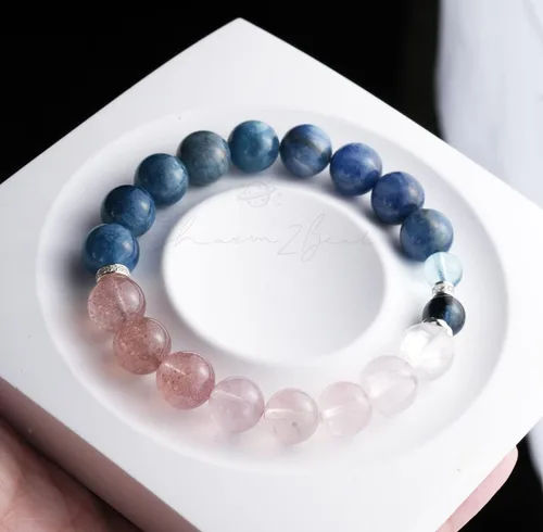 Miniatura 131 de Precious Gemstone Natural Crystal Healing Bracelet, Rutilated Quartz, Moonstone, Quartz Handmade Original Design Bracelet