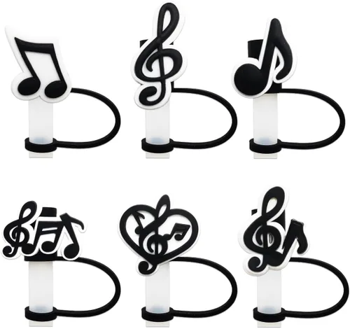 6 tapas de popote con notas musicales para vaso Stanley Cup de 40 onzas con asa, 0.394 in y 0.4 pulgadas, a prueba de polvo, tapas reutilizables