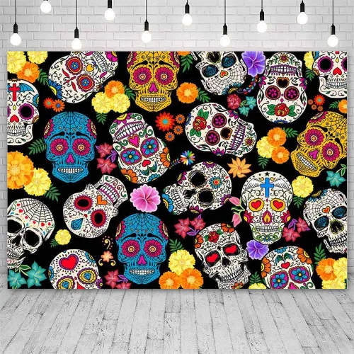 Miniatura 2 de AIBIIN Telón de fondo del Día de los Muertos de 10 x 7 pies, fiesta mexicana, calavera de azúcar, fondo de fotografía Dia DE Los Muertos, decoración