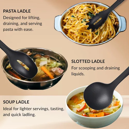 Miniatura 2 de Supa Ant Juego de utensilios de cocina de 5 piezas, cuchara para conservas XL, cucharón de nailon con agujeros, cuchara para pasta/tenedor, cucharas