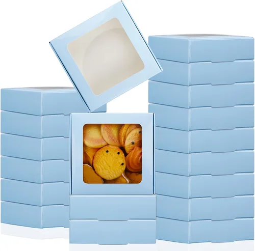 Miniatura 16 de Zonon 30 cajas de papel kraft con ventana de 4.13 x 4.13 x 1.18 pulgadas, embalaje de dulces, cajas de regalo pequeñas, soporte para jabón, mini
