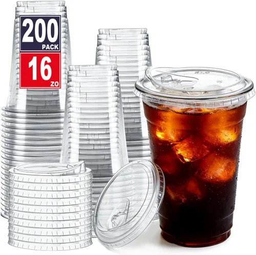 Miniatura 10 de ARTLYMERS Paquete de 100 vasos de plástico transparente de 16 onzas con tapas, tazas desechables para café helado con tapas para sorbos para bebidas