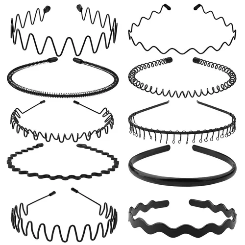 Miniatura 10 de Diademas de metal para hombres y mujeres, paquete de 2 bandas ajustables antideslizantes para el cabello, diadema negra ligera para lavado facial