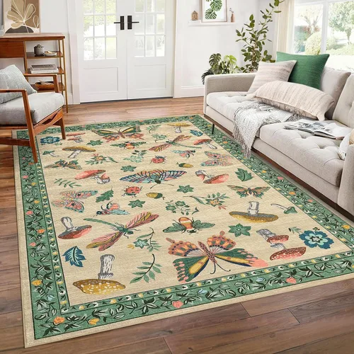 Miniatura 39 de ROYHOME - Alfombra con diseño de hongos e insectos, para pasillos, cocina o baño, antideslizante, lavable, suave, larga, 2 x 6, beige