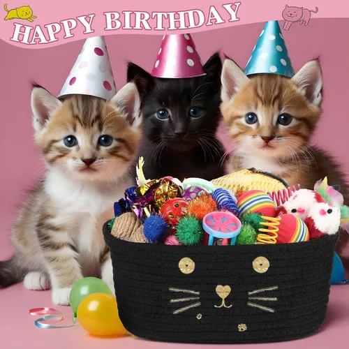 Miniatura 5 de Zopeal - Juego de 58 cestas de almacenamiento para gatos de verano, juguetes de regalo, bolas intermitentes coloridas para mascotas, bolas Negro
