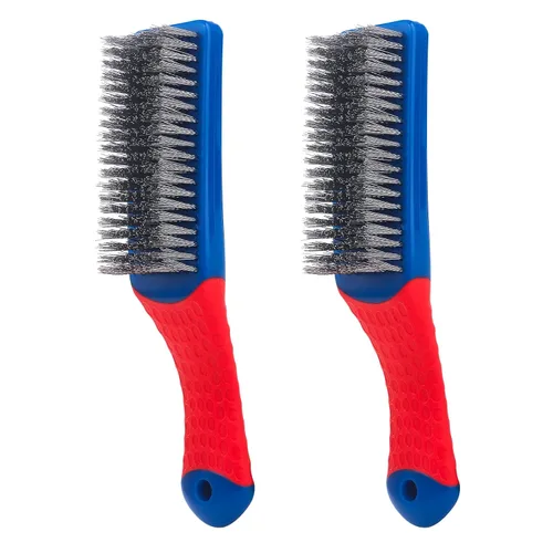 Miniatura 2 de Cepillitos de Alambre 2 Piezas Cepillos de Acero Reforzado Cepillo de Alambre de Acero al Carbono y Acero Inoxidable con Mango Ergonómico de Goma