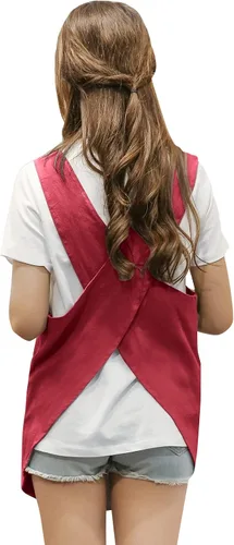 Miniatura 16 de Delantal de diseño acortado, delantal de lino de algodón suave estilo japonés con dos bolsillos laterales, delantal halter cruzado en X, ropa