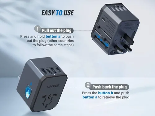 Miniatura 3 de EPICKA Adaptador de viaje universal, adaptador de enchufe de viaje europeo, adaptador de corriente internacional cargador mundial con USB-C y 4 Gris