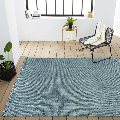 Miniatura 6 de JONATHAN Y Alfombra de yute tejida a mano con borlas color azul claro/gris, 5x8, Pata, estilo bohemio, rústico, de cabaña, fácil de limpiar