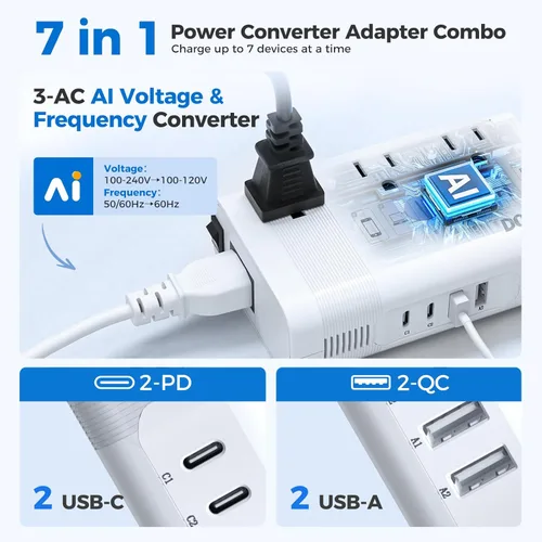 Miniatura 4 de DOACE Convertidor de 220 V a 110 V para viajes europeos - Convertidor de voltaje de 350 W de EE. UU. a Europa con 4 cargadores QC+PD para usar Blanco