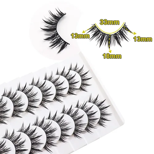 Miniatura 4 de Losha Pestañas postizas Wispy Wet Look Manga, aspecto natural, 0.709 in, pestañas postizas de anime, 10 pares de pestañas postizas hechas a mano (02)