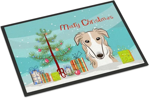 Miniatura 191 de Caroline's Treasures BB1616MAT - Tapete para puerta delantera de árbol de Navidad y sabueso afgano de 18 x 27 pulgadas, para interiores