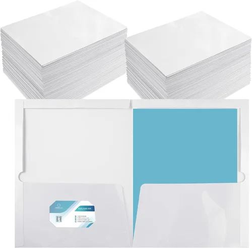 Miniatura 14 de Yeaqee Paquete de 100 carpetas a granel con 2 bolsillos, carpetas de papel laminado brillante, tamaño carta, tamaño carta, dos bolsillos, Azul
