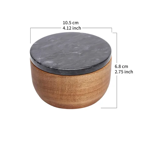 Miniatura 4 de jalz jalz Salero Grande de Madera de Acacia con Tapa de Mármol - Caja de Sal Pesada de 10oz con Cuchara - Contenedor de Especias de Madera Maciza